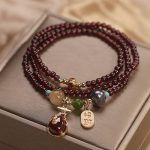 Buddha Stones Multi Layered Natural Garnet Jade Coin Money Bag Attracting Wealth Protection Bracelet Bracelet BS 4