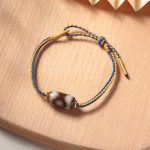 Buddha Stones Tibetan Three-eyed Dzi Bead Luck Happiness Bracelet Bracelet BS Three-eyed Dzi Bead(Wrist Circumference 14-18cm)