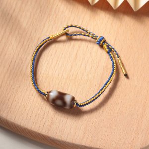 Buddha Stones Tibetan Three-eyed Dzi Bead Luck Happiness Bracelet Bracelet BS Three-eyed Dzi Bead(Wrist Circumference 14-18cm)