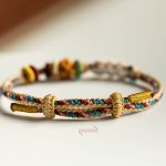 Buddha Stones Handmade Dunhuang Color Peach Blossom Pattern Braid String Bracelet Bracelet BS 10