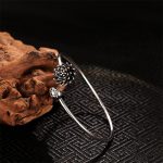 Buddha Stones Retro Lotus White Copper Enlightenment Bracelet Bangle Bracelet Bangle BS Gray Lotus