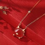 Buddha Stones 925 Sterling Silver Year of the Dragon Natural Hetian Jade Red Agate Cute Dragon Protection Success Bracelet Necklace Pendant Earrings Bracelet Necklaces & Pendants BS Dragon Necklace Red Agate(Confidence♥Calm)