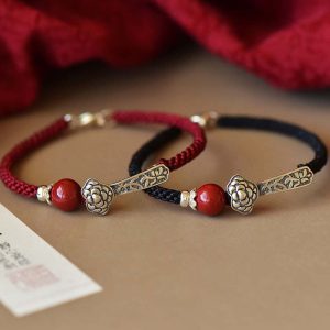 Buddha Stones 925 Sterling Silver Cinnabar Blessing String Bracelet Bracelet BS main