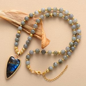 Buddha Stones Labradorite Support Healing Beaded Necklace Pendant Necklaces & Pendants BS Labradorite