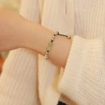 Buddha Stones 925 Sterling Silver Natural Jade Fu Character Bamboo Abundance Bracelet Bracelet BS 9