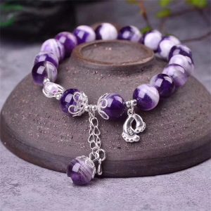 Buddha Stones 925 Sterling Silver Natural Amethyst Healing Feet Love Heart Charm Bracelet Bracelet BS Amethyst(Spiritual Awareness♥Inner Peace)
