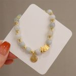 Buddha Stones Year Of The Dragon Red Agate Strawberry Quartz Black Obsidian Jade Garnet Pearl Cinnabar Dumpling Dragon Luck Fu Character Bracelet Bracelet BS 19