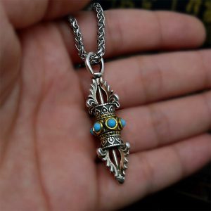 Buddha Stones Tibet Vajra Dorje Pattern Copper Luck Wealth Metal Necklace Pendant Necklaces & Pendants BS Copper