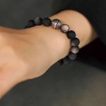 Buddha Stones Natural Silver Sheen Obsidian Lunar Meteorite Protection Bracelet Bracelet BS 8