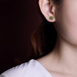 Buddha Stones 925 Sterling Silver Plated Gold Natural Cyan Jade Four Leaf Clover Luck Stud Earrings Earrings BS 6