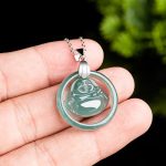 Buddha Stones 925 Sterling Silver Natural Jade Round Laughing Buddha Abundance Chain Necklace Pendant Necklaces & Pendants BS 5