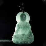 Buddha Stones Amitabha Buddha Natural Jade Lotus Amulet Compassion String Necklace Pendant Necklaces & Pendants BS 7