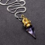 Buddha Stones Tibetan Dorje Vajra 4 Prong Lotus Liuli Crystal Strength Necklace Pendant Necklaces & Pendants BS 12