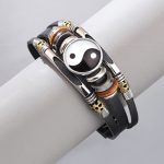 Buddha Stones Yin Yang Leather Balance Bracelet Bracelet BS 9