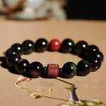 Buddha Stones Natural Gold Sheen Obsidian Rainbow Obsidian Om Mani Padme Hum Fu Character Healing Bracelet Bracelet BS 12mm Rainbow Obsidian Cinnabar Om Mani Padme Hum(Wrist Circumference 14-16cm)