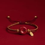 Buddha Stones Natural Cinnabar Peace Buckle Fu Character Charm Blessing Braided Bracelet Bracelet BS 15mm Peace Buckle(Wrist Circumference 14-18cm)