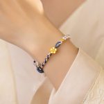 Buddha Stones 925 Sterling Silver Peach Blossom Pearl Chalcedony Healing Rope Bracelet 6