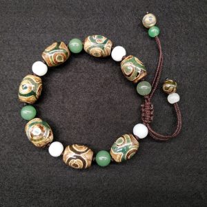 Buddha Stones Tibetan Three-eyed Dzi Bead Luck Protection Braided Bracelet Bracelet BS Three-eyed Dzi Bead(Wrist Circumference 14-17cm)