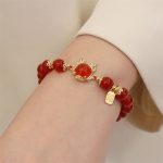 Buddha Stones Year of the Dragon Red Agate Jade Peace Buckle Fu Character Success Bracelet Bracelet BS 11