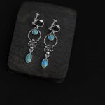 Buddha Stones 925 Sterling Silver Vintage Turquoise Waterdrop Pattern Balance Drop Dangle Earrings Earrings BS 12