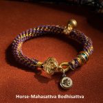Buddha Stones 925 Sterling Silver Chinese Zodiac Natal Buddha Om Mani Padme Hum Luck Bell Braided String Bracelet Bracelet BS Horse-Mahasattva Bodhisattva 17-19cm