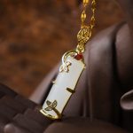 Buddha Stones White Jade Cyan Jade Bamboo Luck Protection Necklace Pendant Necklaces & Pendants BS 10