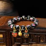 Buddha Stones Gold Swallowing Beast Family Pink Love Heart Luminous Fluorescent Liuli Glass Bead Bracelet Bracelet BS Black Gold Swallowing Beast Family
