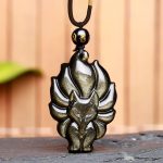 Buddha Stones Natural Rainbow Obsidian Gold Sheen Obsidian Nine Tailed Fox Positive Necklace Pendant Necklaces & Pendants BS Gold Sheen Obsidian Nine Tailed Fox