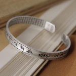 Buddha Stones 999 Sterling Silver Om Mani Padme Hum Lotus Wisdom Bracelet Bangle Bracelet Bangle BS Small