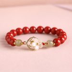 Buddha Stones Natural Cinnabar Jade Beaded Tridacna Stone Flower Blessing Bracelet Bracelet BS Red Cinnabar 8mm(Wrist Circumference 18cm)