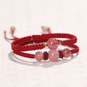 Buddha Stones Natural Strawberry Quartz Crystal Love Red String Weave Bracelet Anklet Bracelet BS main