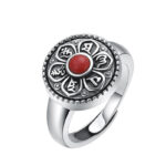 Buddha Stones Tibetan Om Mani Padme Hum Peace Rotatable Ring Ring BS 7