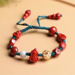 Buddha Stones Natural Cinnabar Gourd Om Mani Padme Hum Laughing Buddha Blessing String Bracelet Bracelet BS 3