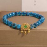 Buddha Stones Blue Candy Agate Chinese Lock Charm Healing Bracelet Bracelet BS Blue Candy Agate(Wrist Circumference 14-16cm)