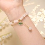 Buddha Stones Tianshan White Jade Bamboo Pattern Luck Blessing Bracelet 3