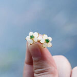 Buddha Stones White Jade Flower Luck Blessing Stud Earrings Earrings BS 4