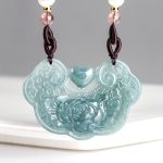 Buddha Stones Natural Jade Peony Flower Lock of Good Wishes Prosperity Necklace Pendant Necklaces & Pendants BS Jade(Prosperity♥Abundance)