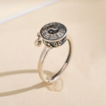 Buddha Stones Yin Yang Copper Luck Wealth Rotatable Ring Rings BS Silver