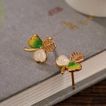 Buddha Stones 925 Sterling Silver Plated Gold Hetian Jade Luck Shamrock Clover Necklace Pendant Earrings Bracelet Necklaces & Pendants BS 6