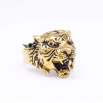Buddha Stones Men's Animal Tiger Head Titanium Steel Balance Calm Punk Rock Biker Ring Ring BS Gold US13
