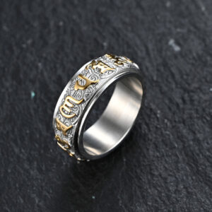 Buddha Stones Six True Words Balance Calm Titanium Steel Ring Rings BS main