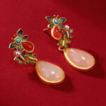 Buddha Stones Water Drop White Jade Red Agate Butterfly Protection Drop Dangle Earrings Earrings BS 5