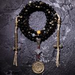 Buddha Stones 108 Mala Beads Gold Sheen Obsidian Tiger Eye Eagle's Eye Stone Wealth Bracelet Mala Bracelet BS 25