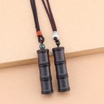 Buddha Stones Ebony Wood Bamboo Pattern Ghau Prayer Box Peace Necklace Pendant Necklaces & Pendants BS 11