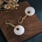 Buddha Stones FengShui White Jade Blessing Drop Earrings Earrings BS 7
