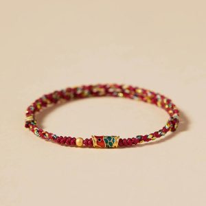 Buddha Stones Handcrafted Koi Fish Wealth Prosperity Braided Rope Bracelet Bracelet BS Red Colorful(Wrist Circumference 14-15.5cm) Golden Bead