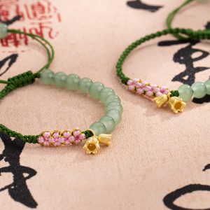 Buddha Stones Handmade Jade Bead Lily of the Valley Charm Luck Braided Bracelet Bracelet BS Lily of the Valley