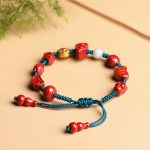 Buddha Stones Natural Cinnabar Gourd Om Mani Padme Hum Laughing Buddha Blessing String Bracelet Bracelet BS 2