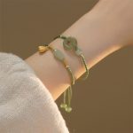 Buddha Stones Lotus Jade Peace Buckle Bead Luck Happiness Charm String Bracelet Bracelet BS 1