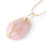 Buddha Stones Natural Quartz Crystal Tree Of Life Healing Energy Necklace Pendant Necklaces & Pendants BS Pink Crystal Gold Tree